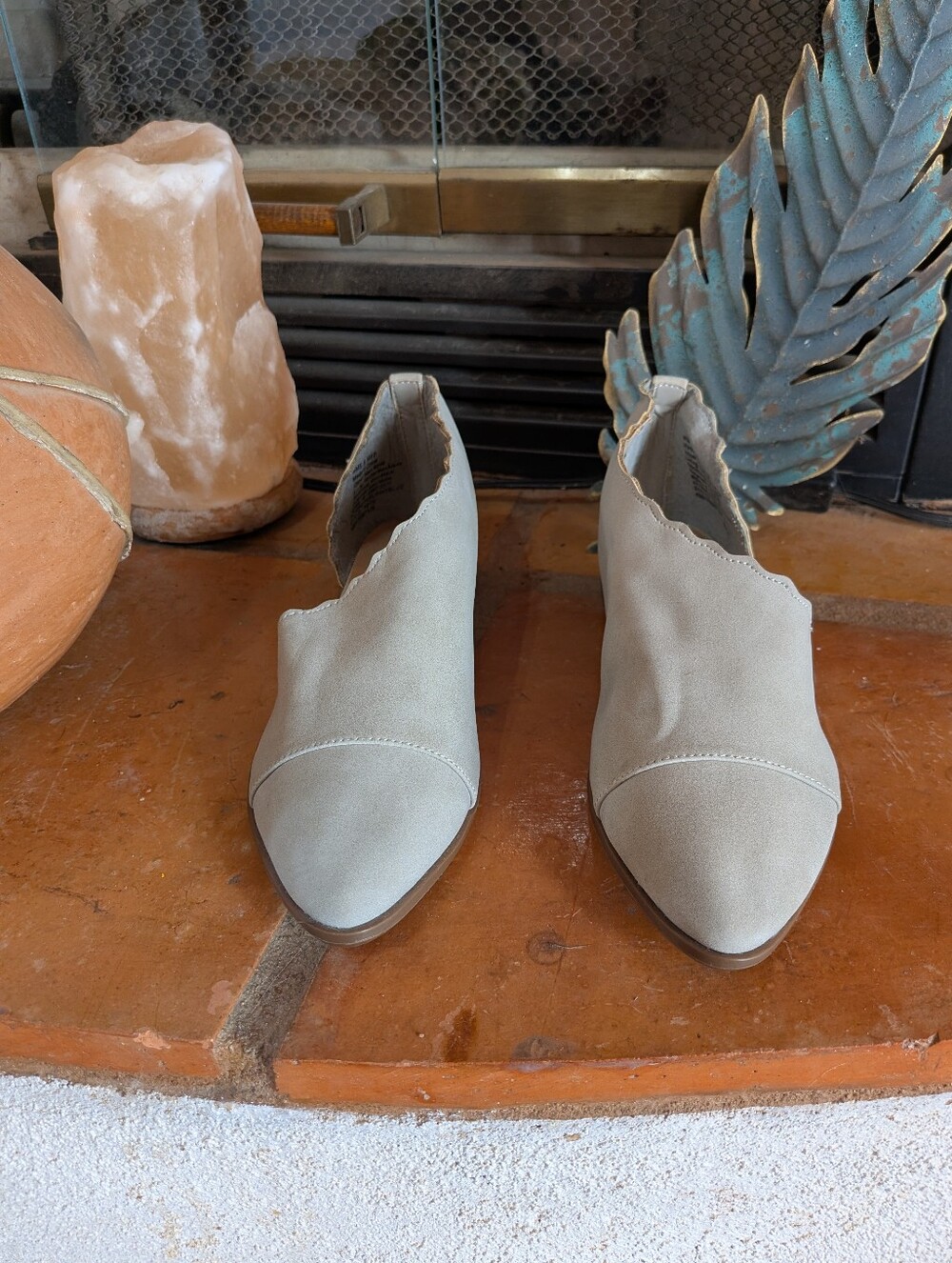 Very Cute And Feminine Cut Outs! Light Taupe Scallop-Trim Ankle Booties
